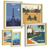 BILDER SET 5er Set - 50x50 cm & 20x30 cm & 40x60 cm Goldrahmen - Touristische Küstenlandschaften - Goldfarben, Kunststoff (40/60cm) - TULUP