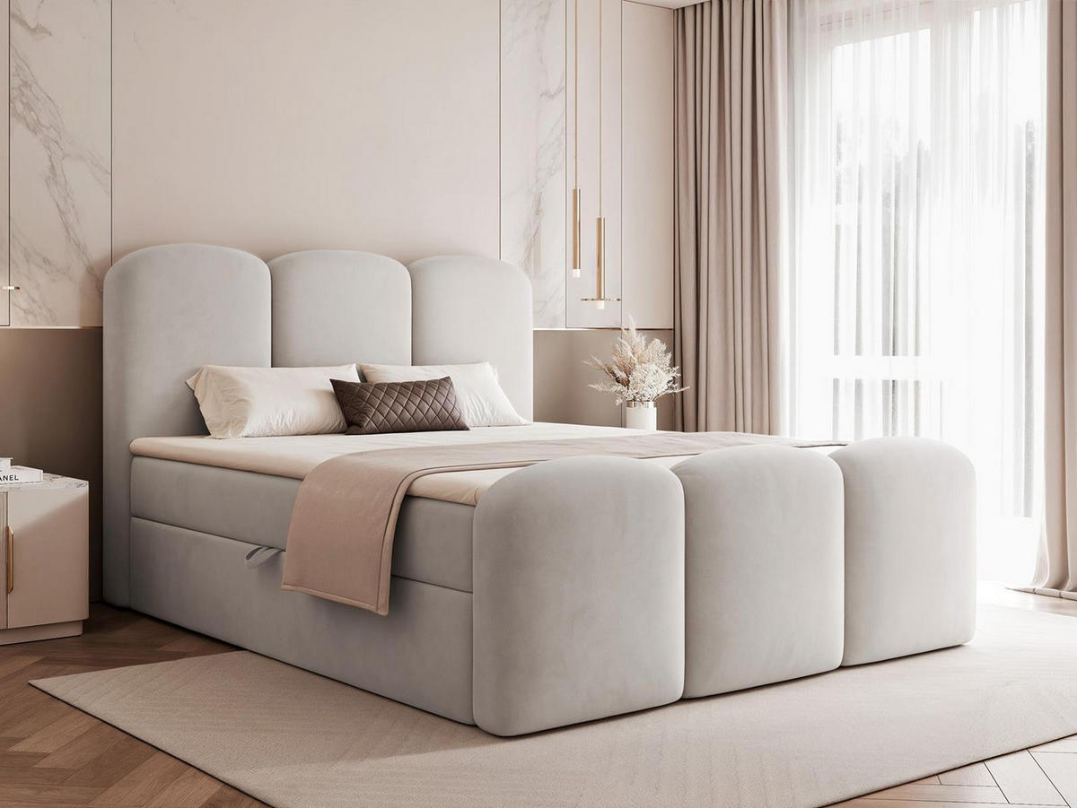 BOXBETT 140x200 VELIA Grau Velvet - Grau, Holzwerkstoff/Textil (140/200cm) - Compleo24