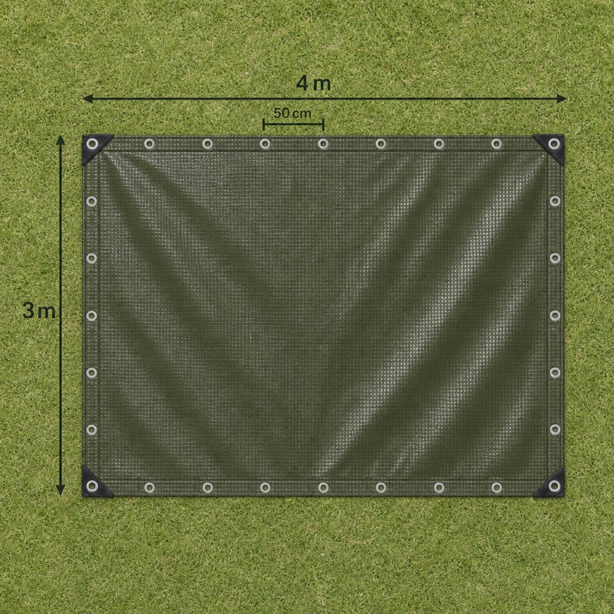 PLACHTA Zelená voděodolná 3x4 m - tmavě zelená, plast (400/300/0.1cm) - Relaxdays