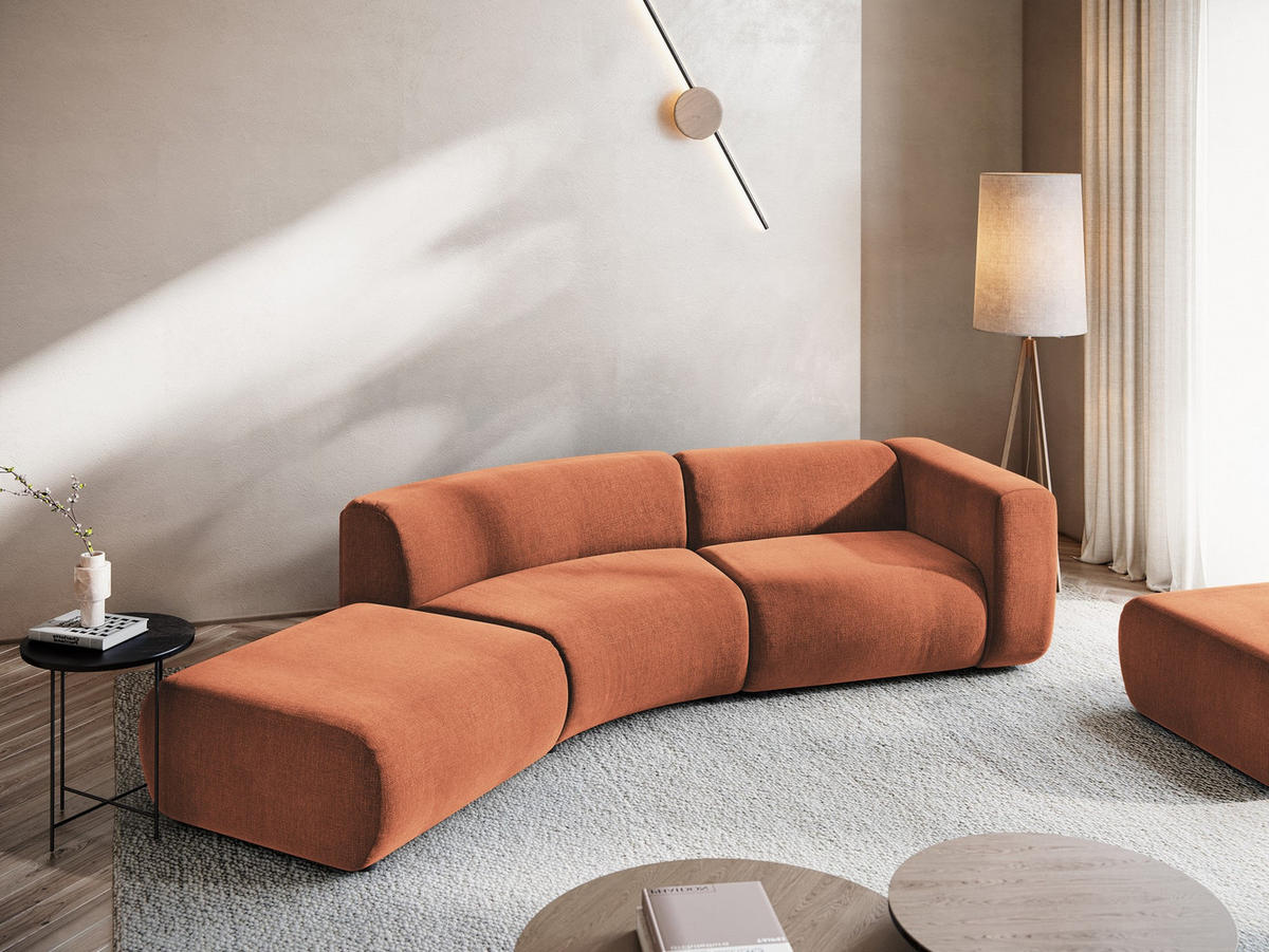 ECKSOFA Links Chenille Stoff Orange - Terracotta/Schwarz, Kunststoff/Textil (335/70/166cm) - Makamii
