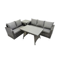 GARTENMÖBEL SET Polyrattan Dunkelgrau 5-Sitzer - Dunkelgrau/Grau, Glas/Kunststoff - Fimous