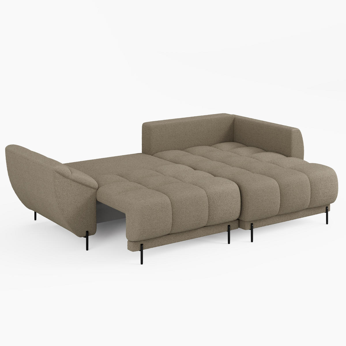ECKSOFA LEGRO Rechts weiß Bouclé-Stoff L-Form Couch mit Schlaffunktion & Bettkasten - Schwarz/Weiß, Holz (285/180cm) - Barchello