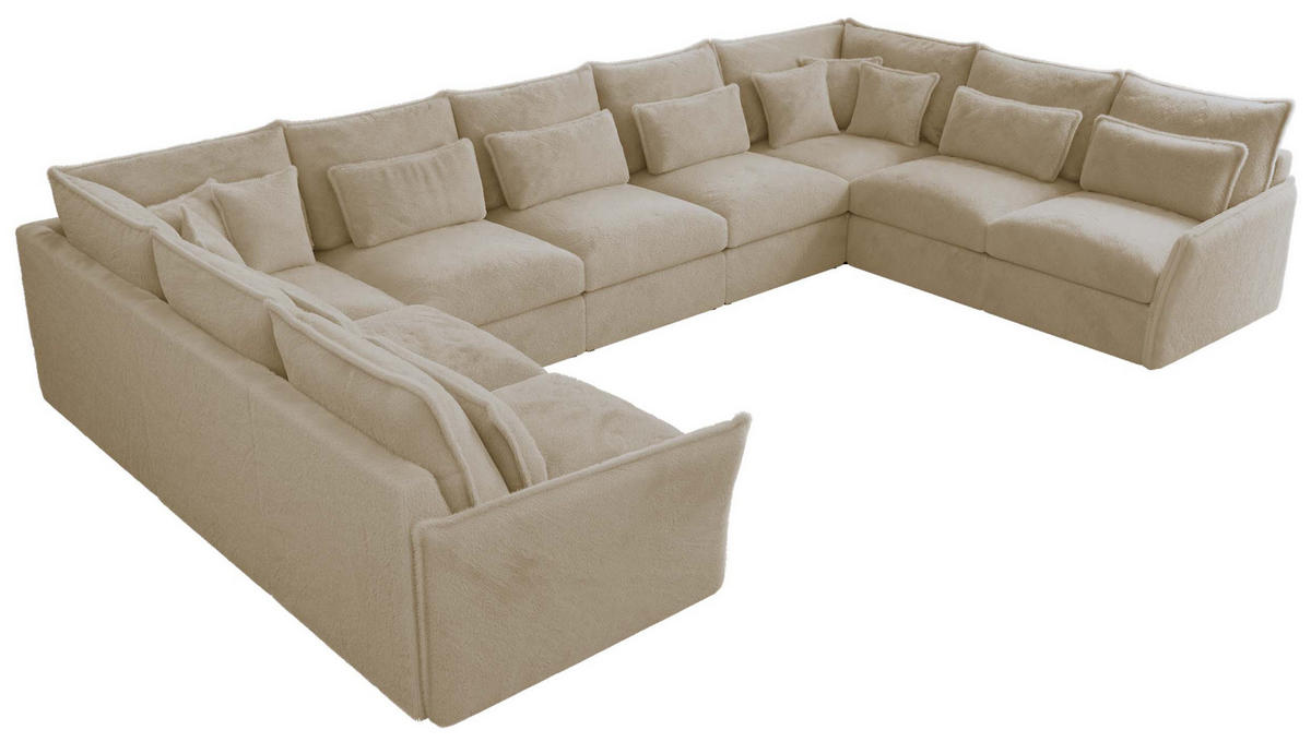 WOHNLANDSCHAFT VERSO U 9M Creme Plüsch - Beige/Creme, Kunststoff/Textil (442/93/270cm) - MKS