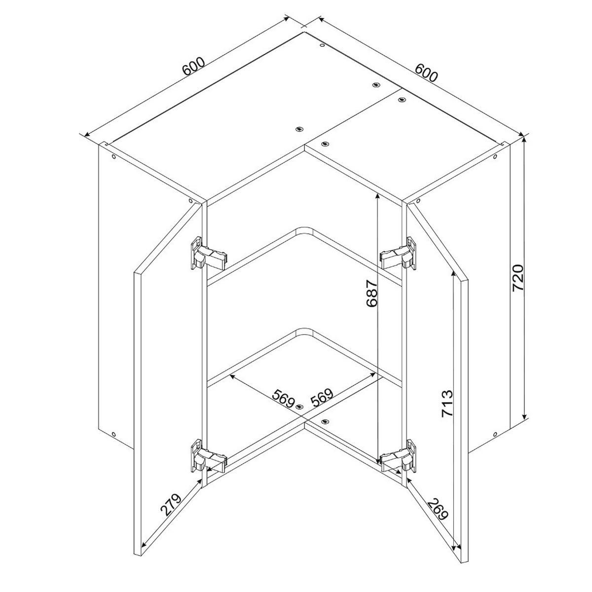 ECKHÄNGESCHRANK - WRN P/L ( S2100/86 ) - KATE - Platzsparende Lösung mit Stil - Weiß/Grau, Holz/Metall (60/72/60cm) - ROYAL24_MARKT