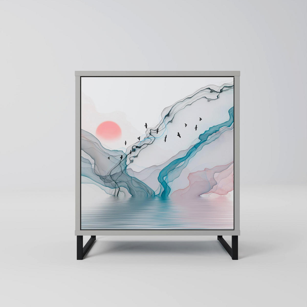 SIDEBOARD VELVET CROSSING, Grau, 57,5x42x75,5 cm, Goldfarbene Metallfüße - Goldfarben/Multicolor, Holzwerkstoff/Metall (57.5/75.5/42cm) - SpaceRebels