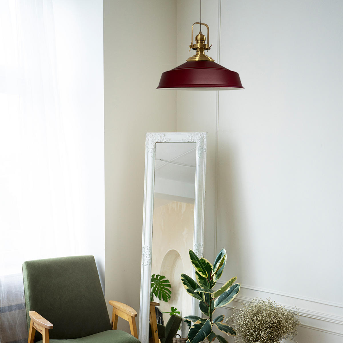 PENDELLEUCHTE Asletl 40/30 cm - Dunkelrot, Metall (40/30cm) - Bamyum