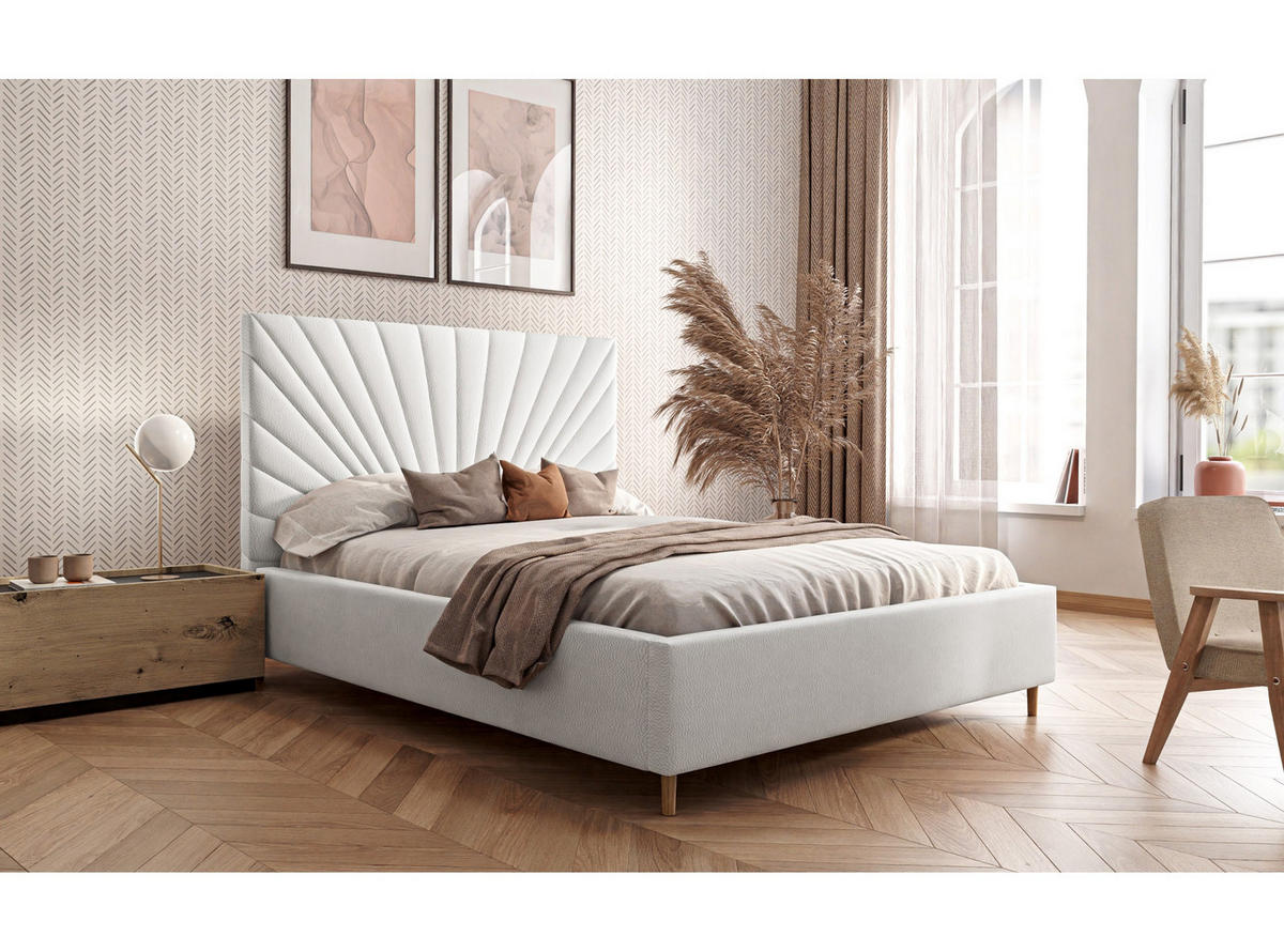 POLSTERBETT SUNNY 140x200 cm Madryt 920, 34 Holzlatten, Kopfteil 131 cm - Weiß, Textil (140/200cm) - Lookway