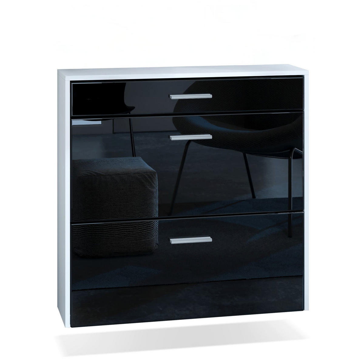 HÄNGENDER-SCHUHSCHRANK Roma Air Schmal mit 2 Klappen und 1 Schublade, Platzsparender Schuhkipper, Weiß matt/Schwarz Hochglanz (89 x 87 x 23 cm) - Schwarz Hochglanz, Holzwerkstoff (89/87/23cm) - InnoFurn