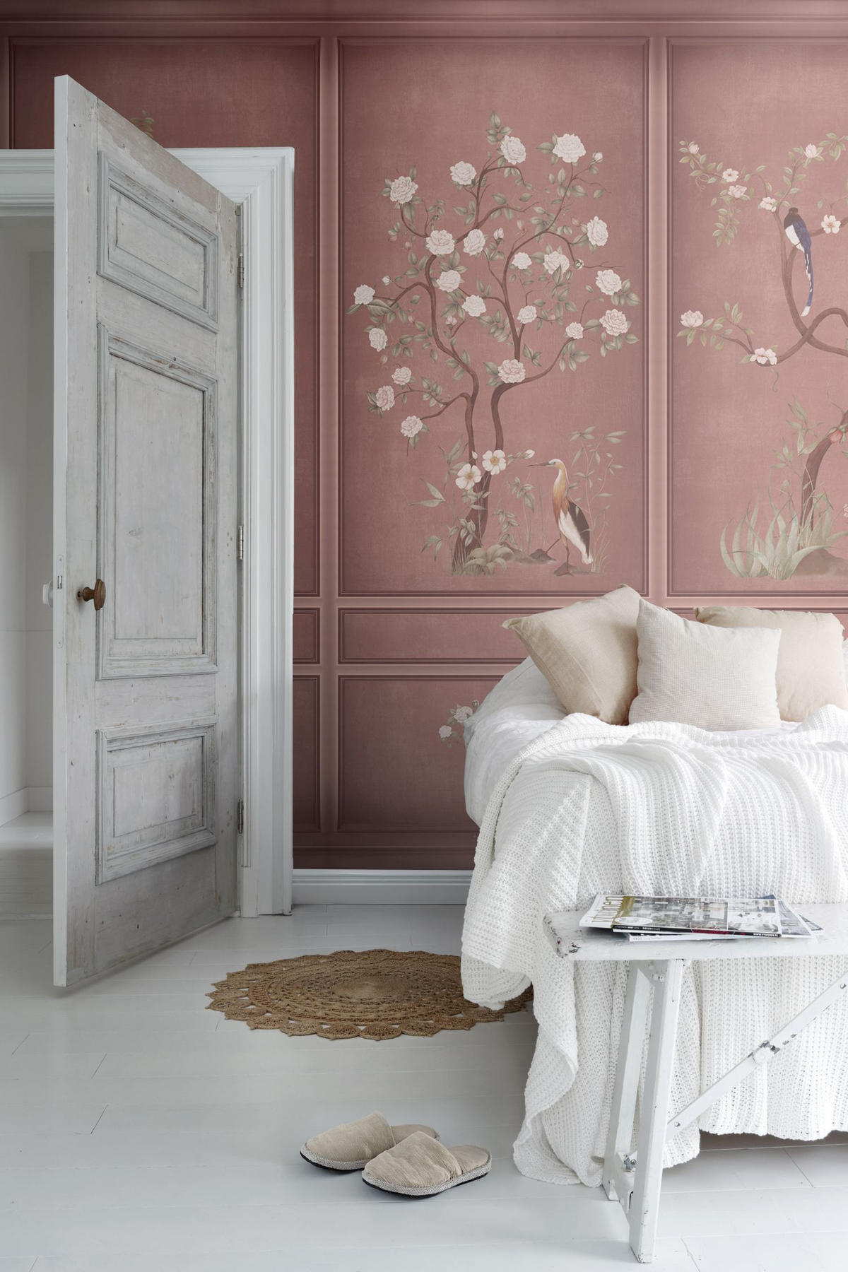 FOTOTAPETE Blumen und Vögel 318 x 280 cm - Pink, Papier (318/280cm) - Sanders & Sanders