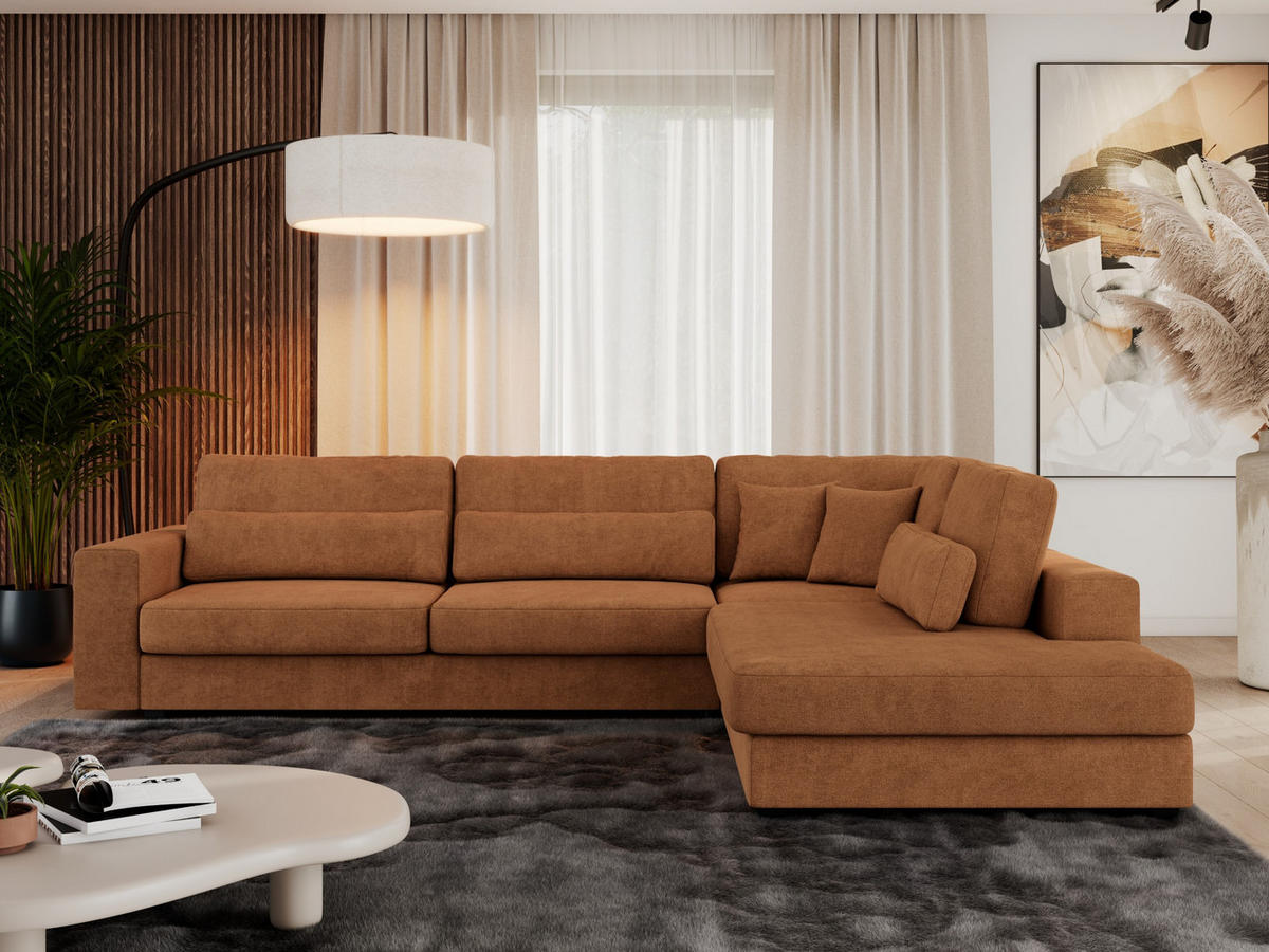 ECKSOFA Savona Orange Strukture - rechts - Schwarz/Orange, Kunststoff/Textil (249/316cm) - MKS