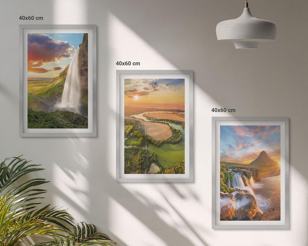 WANDBILDER 3er Set - 40x60 cm Silberner Rahmen - Wasserfälle Landschaften im Westen - Silberfarben, Kunststoff (40/60cm) - ArtPrintCave