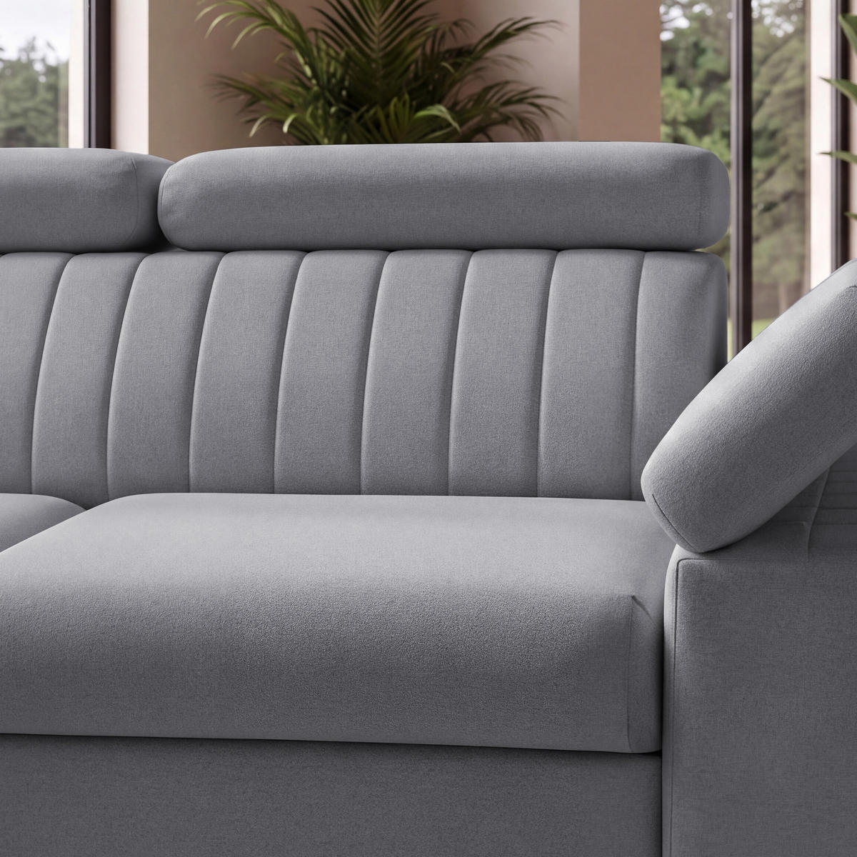 ECKSOFA FELIX L Links mit Schlaffunktion Velours Dunkelgrau - Dunkelgrau/Schwarz, Holz/Textil (257/176cm) - Muffo