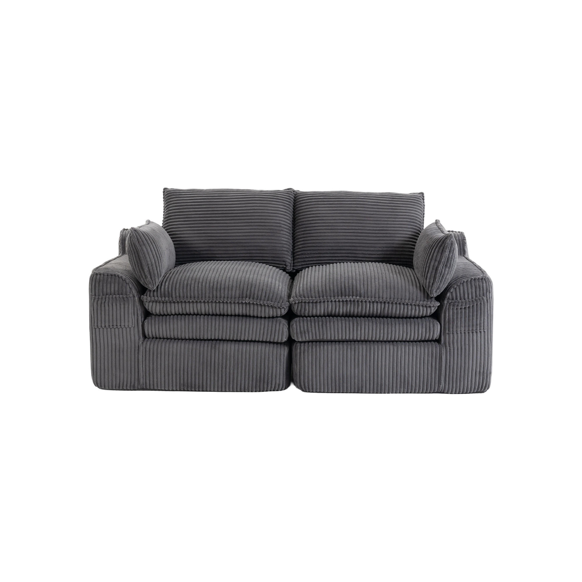 2-SITZER SOFA Cord Dunkelgrau mit Kissen und Seitentaschen - Dunkelgrau, Textil (191/85/94cm) - WISHDOR