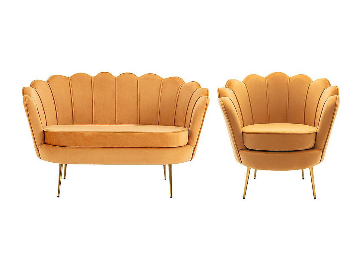 COUCHGARNITUR Muschel 2+1 - Samt - Senfgelb - DANDELION - Gelb, Textil (124/78/75cm) - Pascal Morabito