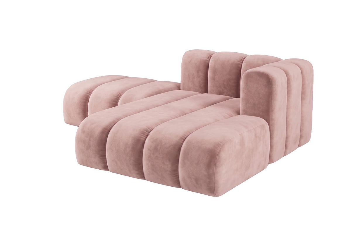 CHAISELONGUE Modulare Mit Hocker, Velvet-Stoff Riviera, Hellrosa, Rechts, GRAND - Hellrosa, Holz (204/179cm) - Kaiser Möbel