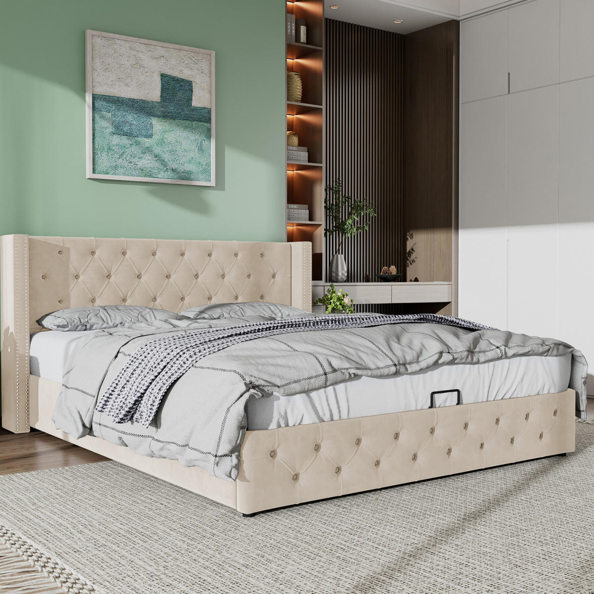 POLSTERBETT mit Bettkasten 160x200 cm Samt Beige - Beige, Metall (160/200cm) - Meubliv