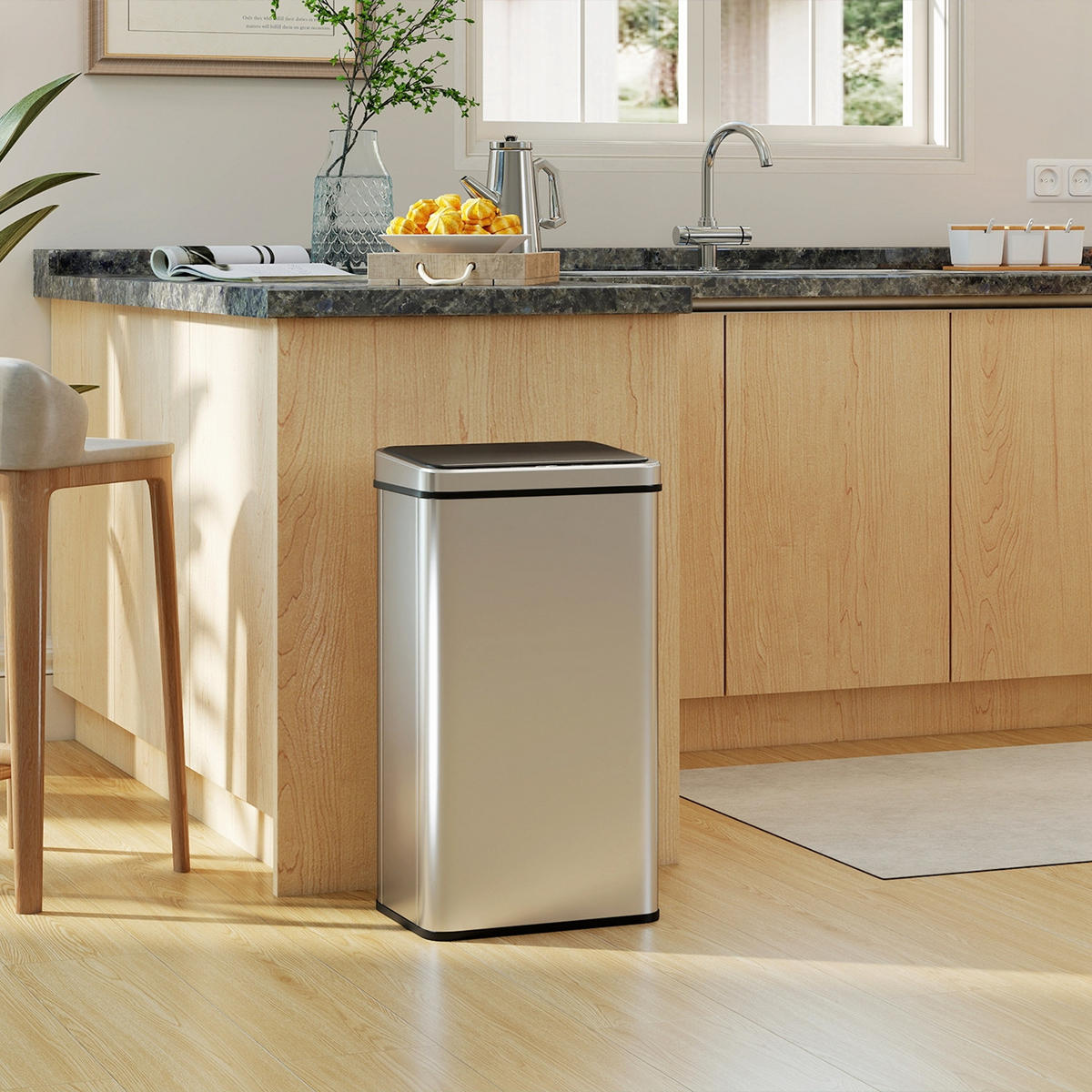 MÜLLEIMER Automatischer Küchen 50L 35/67/26 cm Edelstahl Silber MIT SENSOR, SOFT-CLOSE - Silberfarben, Metall (26/67/35.5cm) - Rolipo