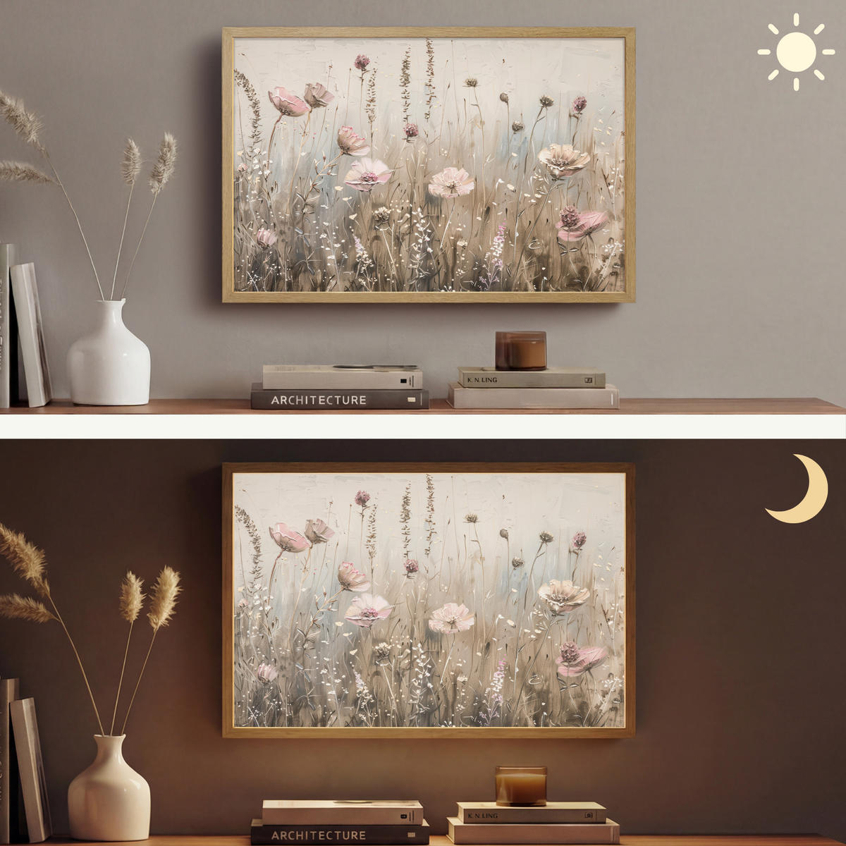 NÁSTĚNNÁ LAMPA S AKUMULÁTOREM Květiny - růžová - moderní - béžová 60x40 cm - starorůžová, kompozitní dřevo (60/40/8cm) - OnlyWow