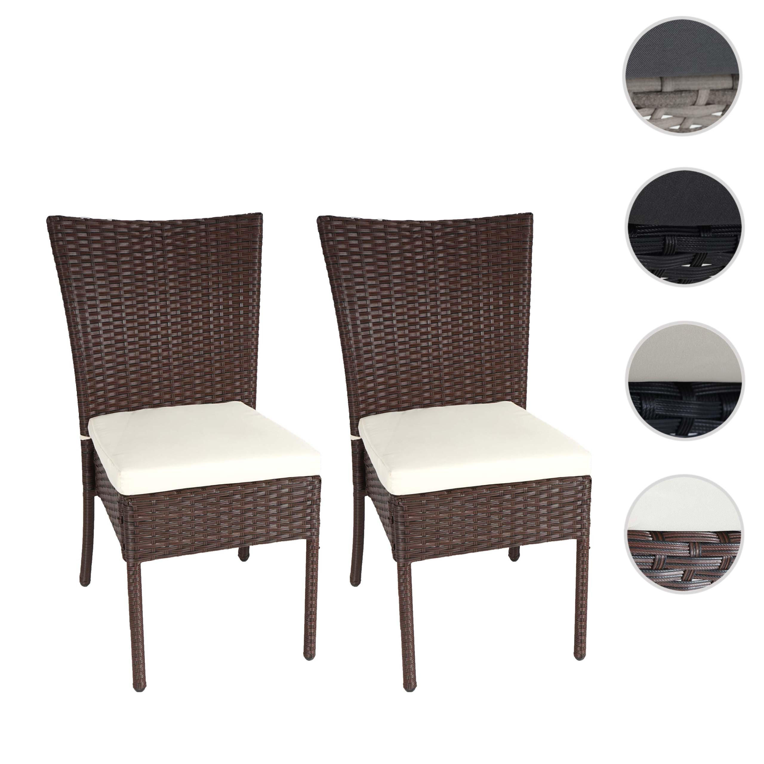 POLY-RATTAN STUHL Braun, Cremeweiß 2er-Set - Braun/Weiß, Kunststoff (52/90/58cm) - MCW