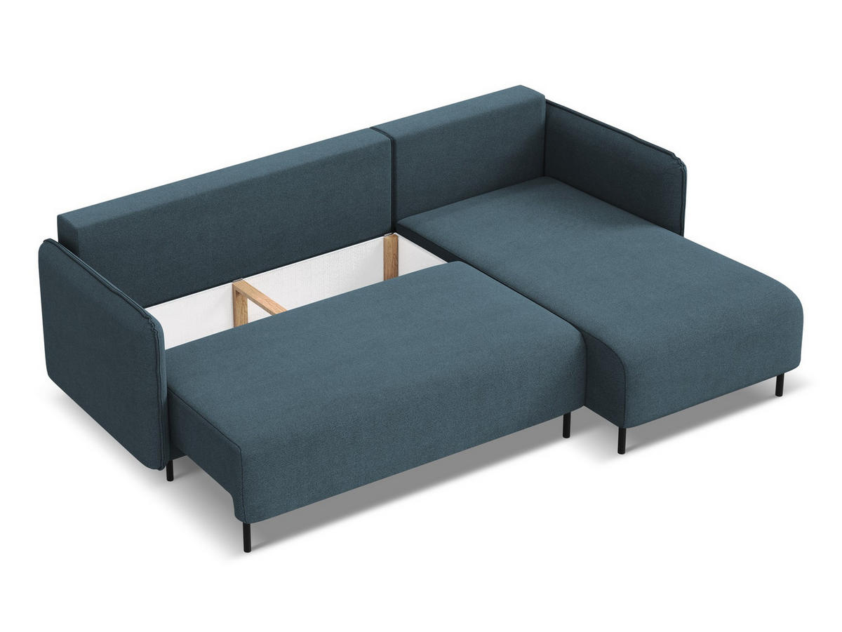 ECKSOFA mit Schlaffunktion Strukturstoff Stoff Blau - Blau/Blaugrau, Holz/Textil (236/162cm) - Makamii