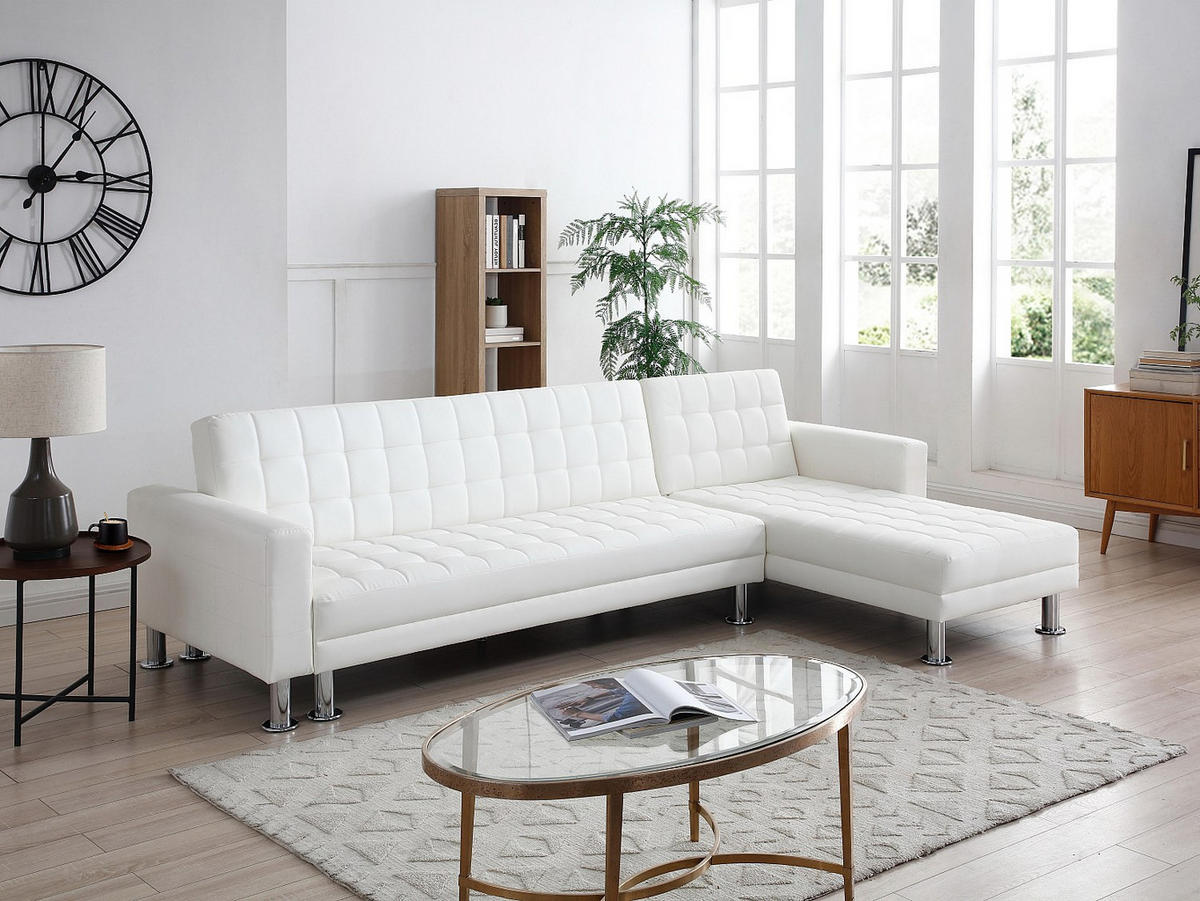 SCHLAFSOFA - 5 Personen - Kunstleder - Weiß - - Weiß, Leder (290/79/173cm) - Vente-Unique