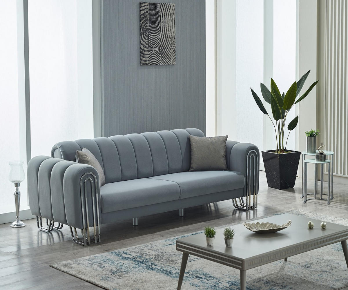 SITZGARNITUR Bloom Hellgrau Stellvariante:2+1+1 - Grau, Holz (175/85/90cm) - Villa Möbel