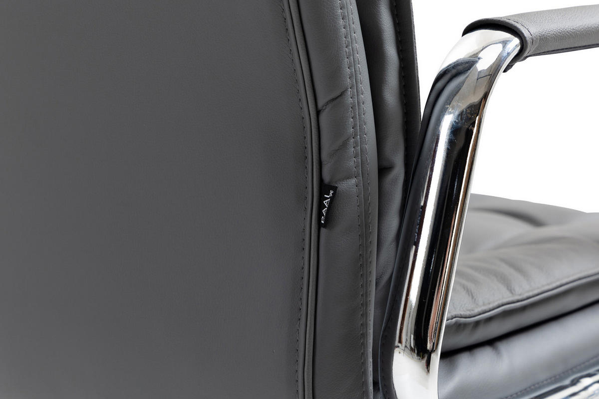 CHEFSESSEL Echtleder grau - Chromfarben/Grau, Leder/Metall (60/111/65cm) - CLP