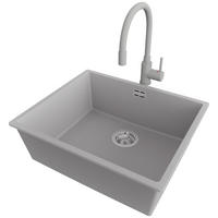 GRANITSPÜLE London Slim, 2-er set Grau 56/47 cm 1 Becken + Küchenarmatur 38/14 cm + Ablauf-Set ab 60er Unterschrank - Chromfarben/Grau, Kunststoff (56/20/47cm) - Primagran