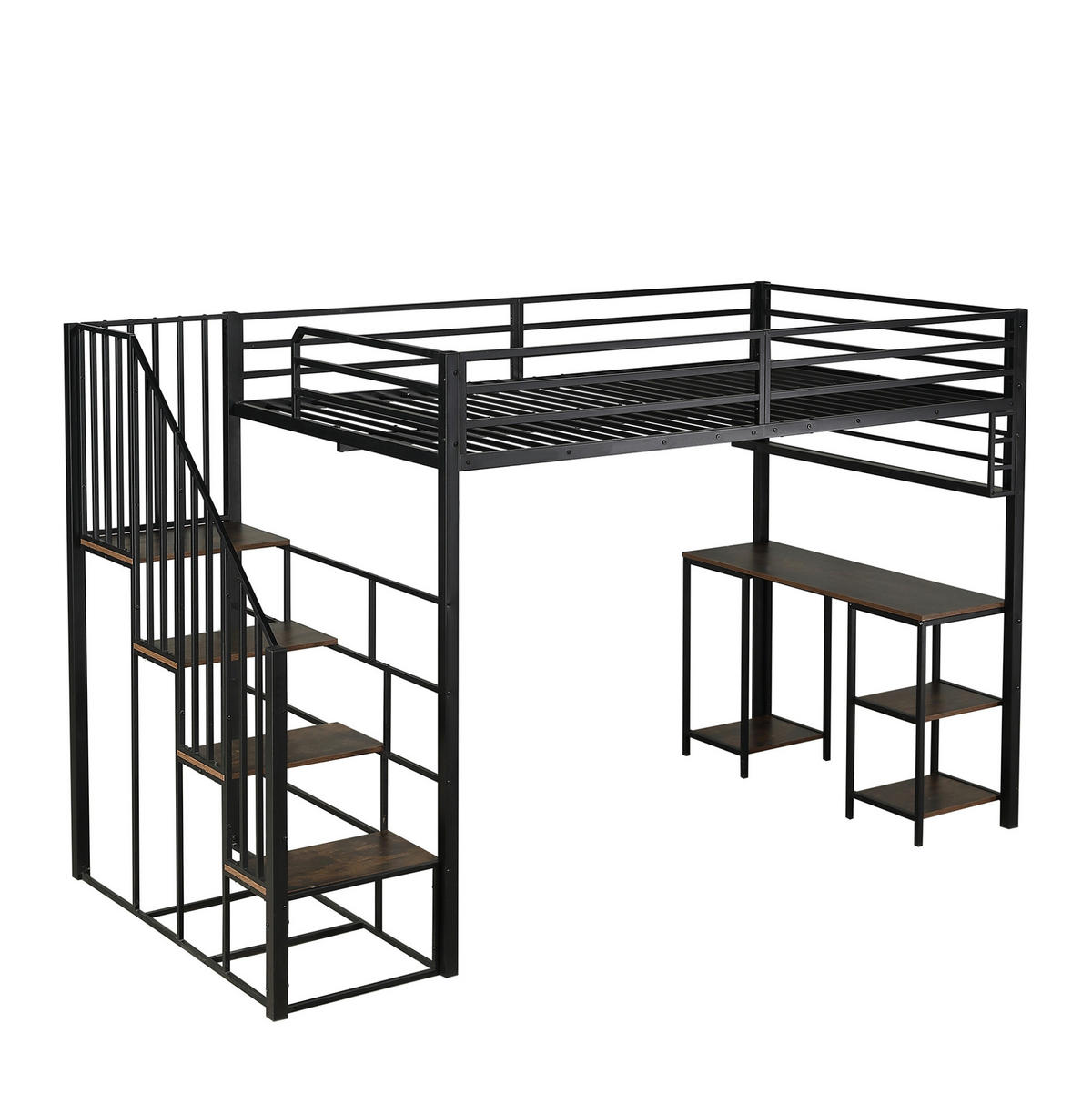 HOCHBETT 120/200 cm schwarz/dunkelwalnuss aus Metall-Holz mit Tisch - Schwarz, Metall (120/200cm) - OKWISH