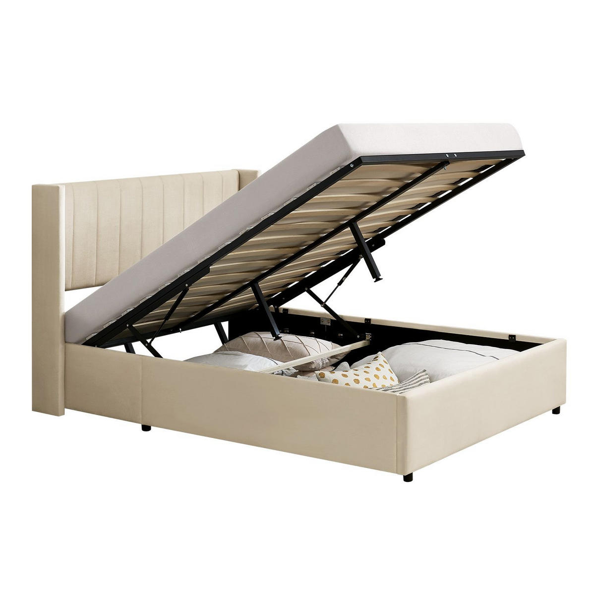 POLSTERBETT Savona mit Matratze 140 x 200 cm beige - Beige, Holzwerkstoff (140/200cm) - Juskys