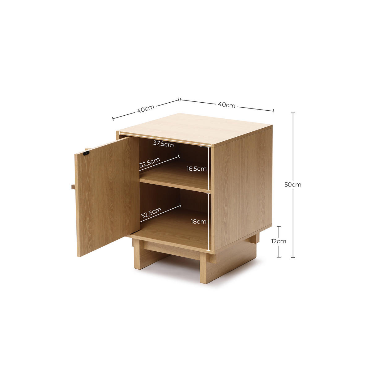NACHTTISCH modern mit Tür und Stauraum, Eichenoptik mit geometrischer Holzleisten-Front | B40 × T40 × H50 cm - Braun, Holzwerkstoff (40/50/40cm) - Hometopia