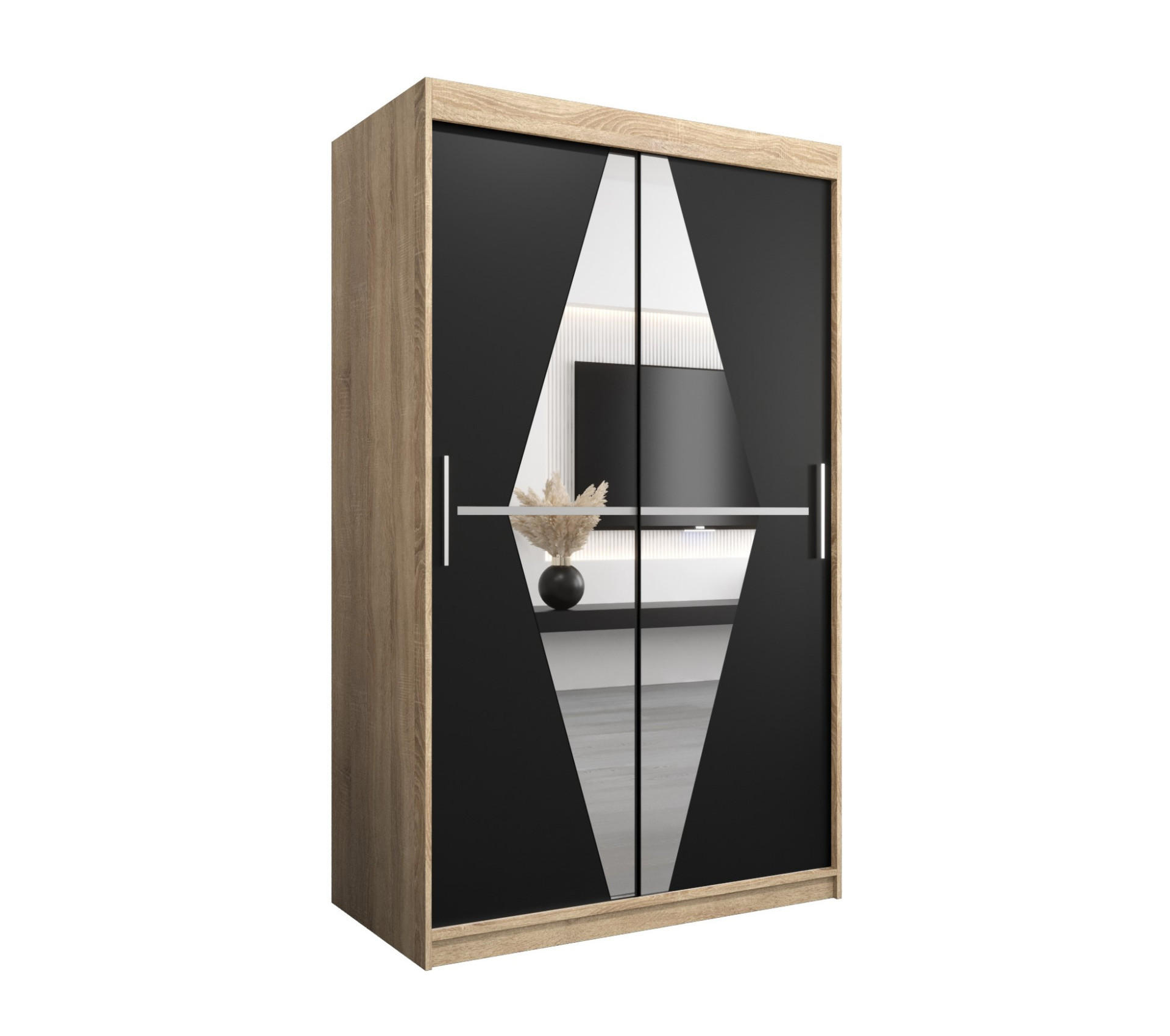 SCHWEBETÜRENSCHRANK 200/120/62 2-türig - Silberfarben/Schwarz, Holz/Kunststoff (120/200/62cm) - Abiks Möbel