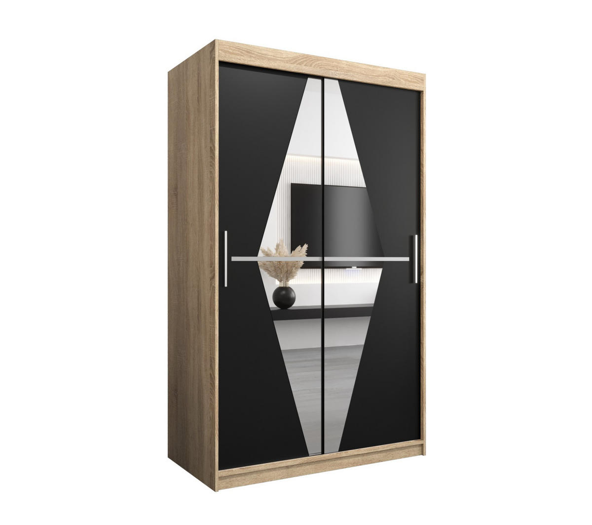 SCHWEBETÜRENSCHRANK 200/120/62 2-türig - Silberfarben/Schwarz, Holz/Kunststoff (120/200/62cm) - Abiks Möbel