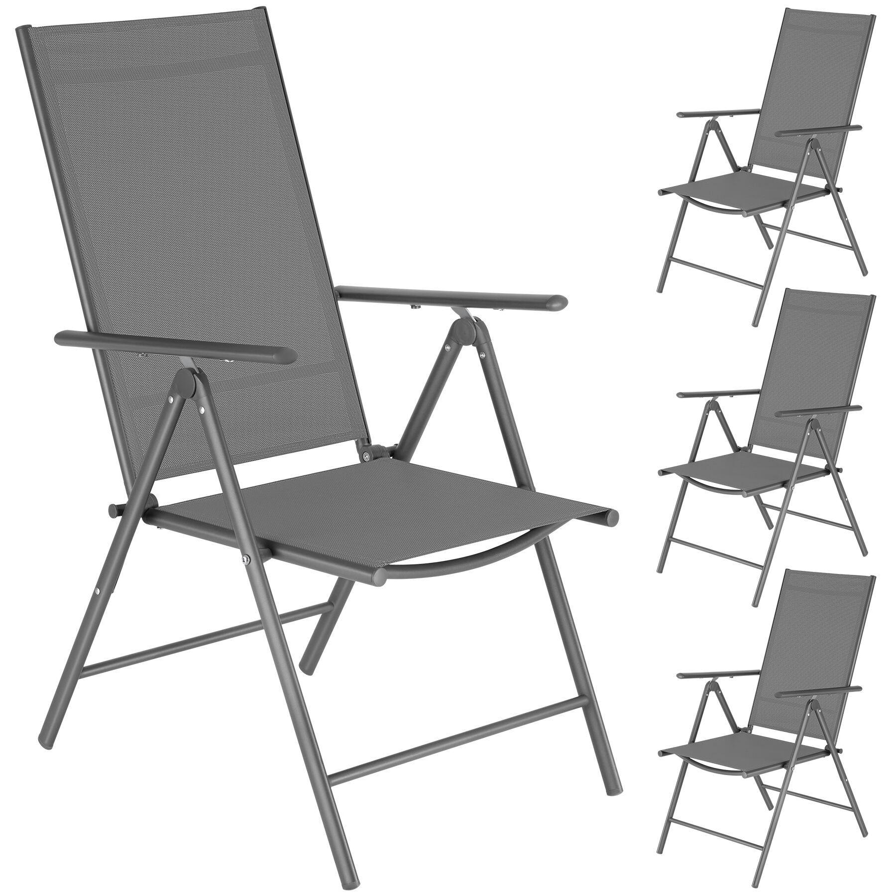 GARTENSTUHL 4er Set Marcellino, 54,5 x 65 x 107,5 cm, anthrazit - Anthrazit/Grau, Metall (54.5/107.5/65cm) - tectake
