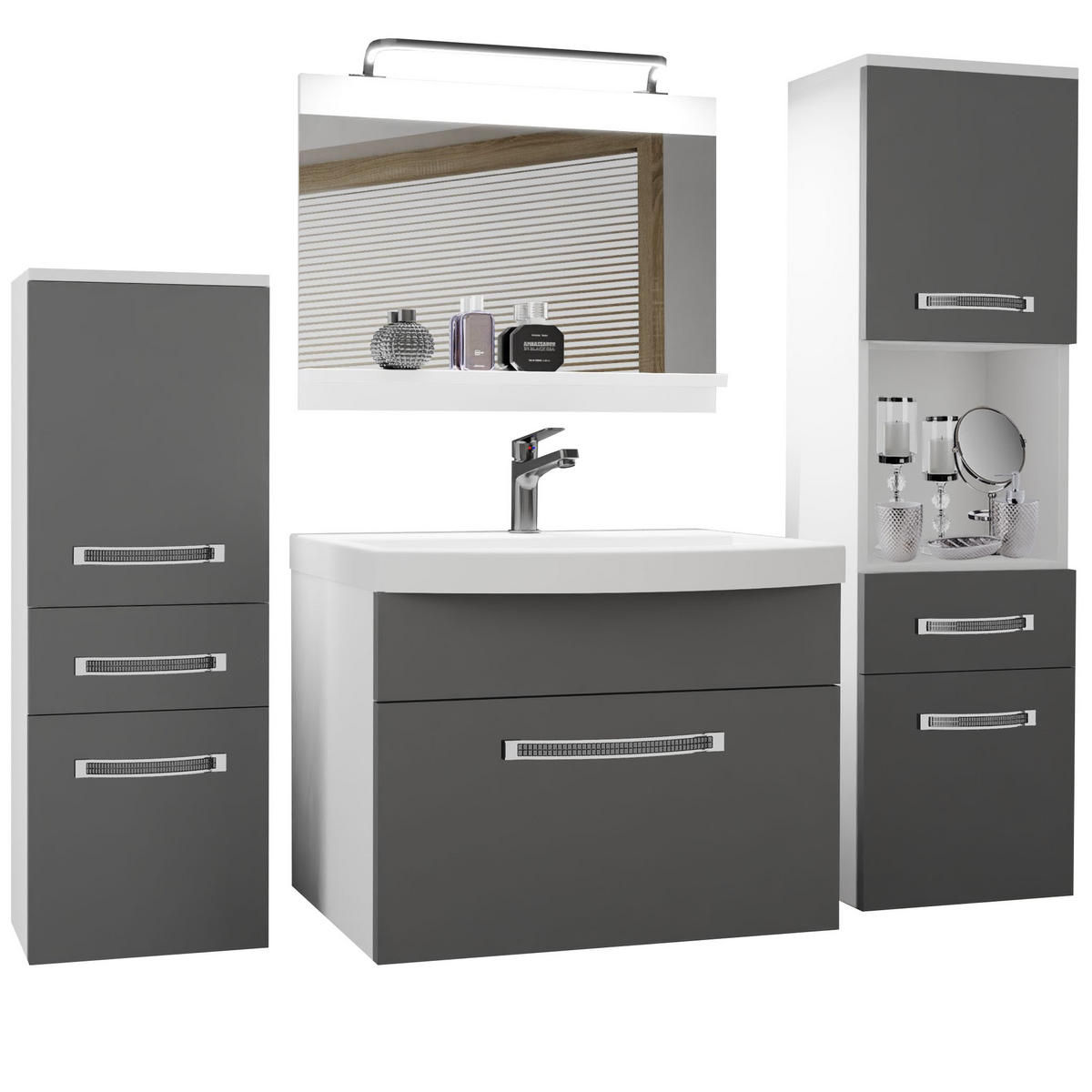BADMÖBEL Badezimmer Grau Matt - Grau, Holz (140/113/40cm) - B BELINI GROUP