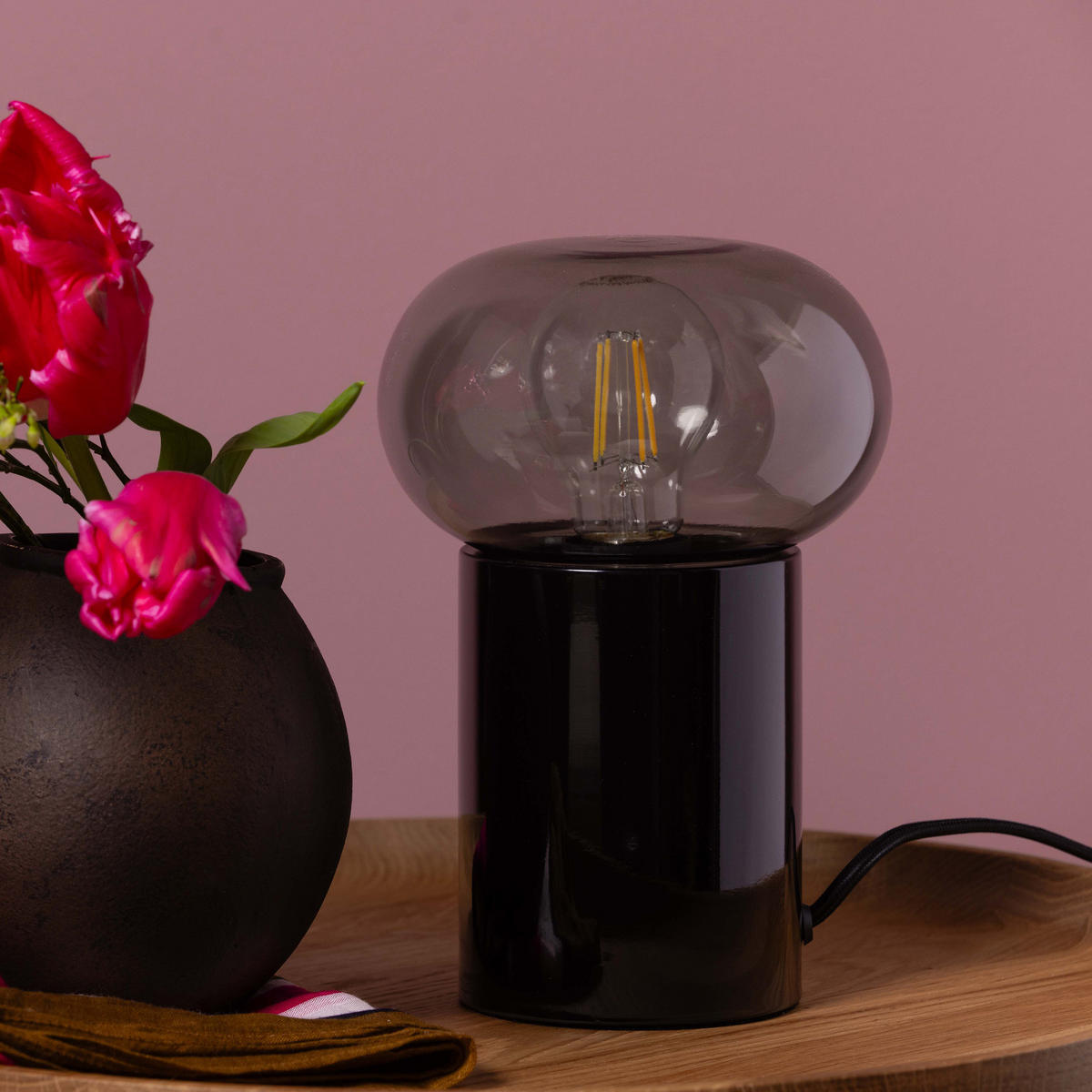 TISCHLEUCHTE Knut 99002/06 - Schwarz, Metall (15/15/21.9cm) - Brilliant