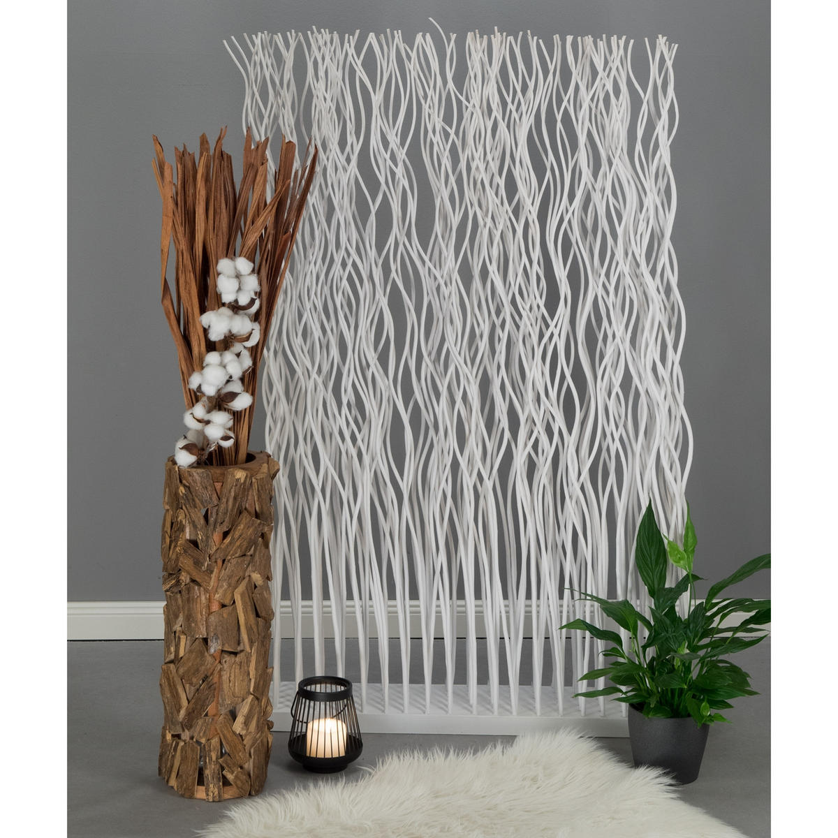 RAUMTEILER Kinki Weidenholz gewellt weiß - Weiß, Naturmaterialien (70/110/17cm) - CREEDWOOD