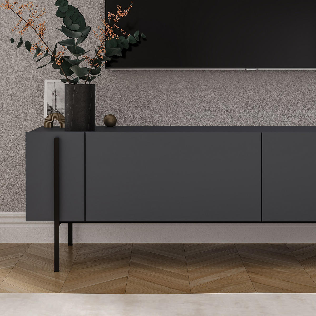 TV-MÖBEL herman grau anthrazit - Grau, Holz (31/45/160cm) - Habitat Garten