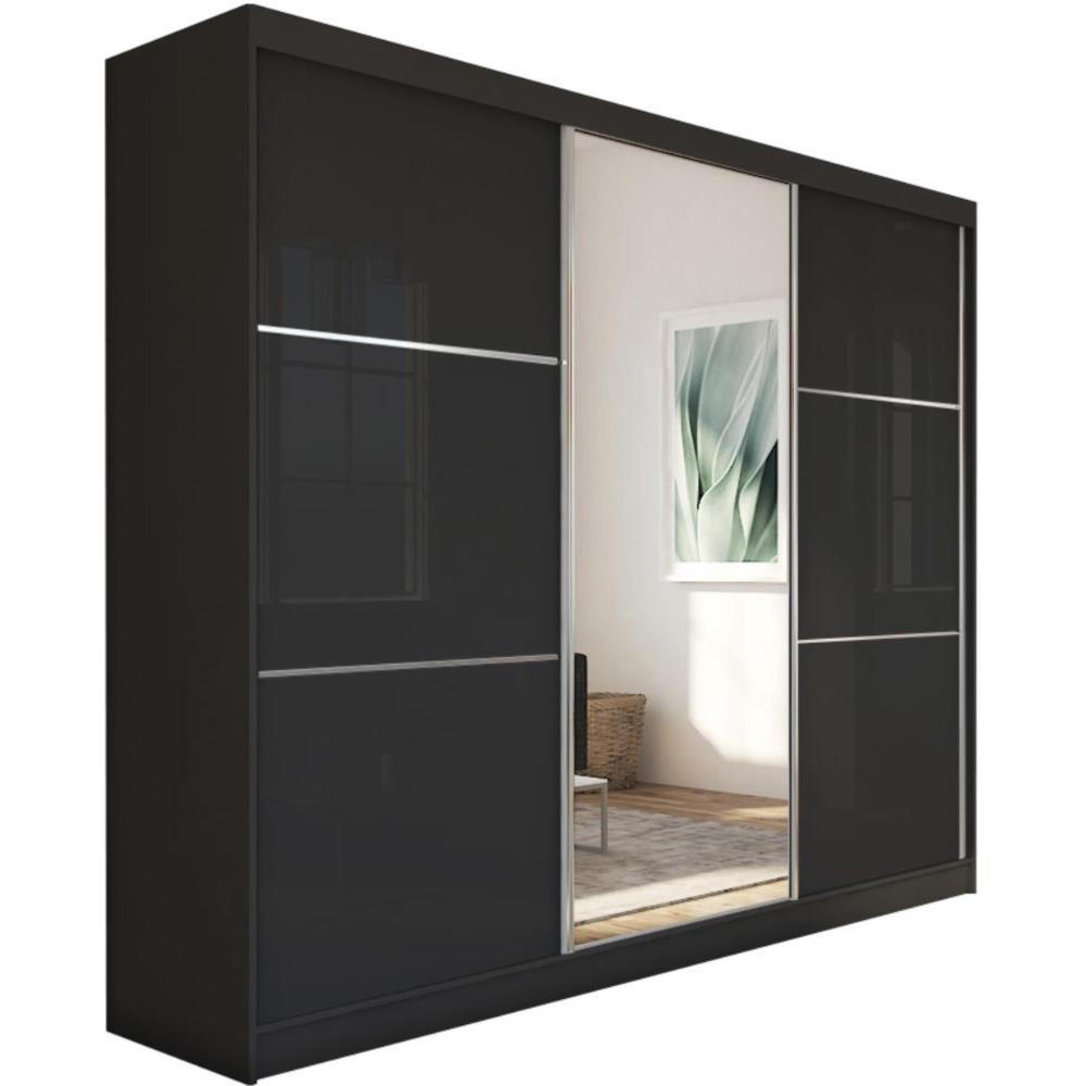 SCHWEBETÜRENSCHRANK Viva 240/216/61 schwarz mit Spiegel - Schwarz, Holzwerkstoff (240/216/61cm) - Beautysofa