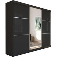 SCHWEBETÜRENSCHRANK Viva 240/216/61 schwarz mit Spiegel und Schubladen - Schwarz, Holzwerkstoff (240/216/61cm) - Beautysofa