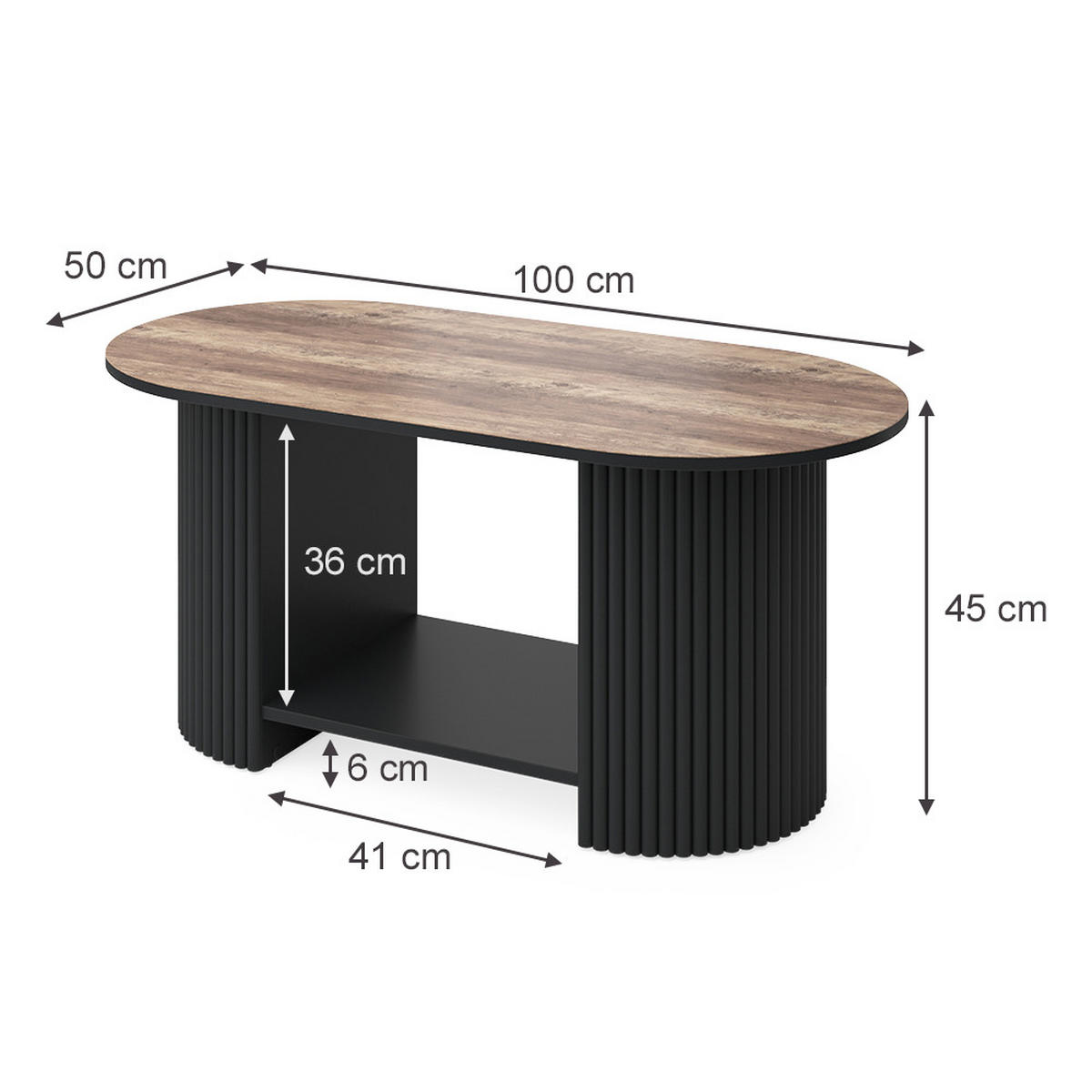 COUCHTISCH Calero, Eiche rustikal/Schwarz, 100 x 50 cm - Wildeiche/Schwarz, Holzwerkstoff (50/100/45cm) - Vicco