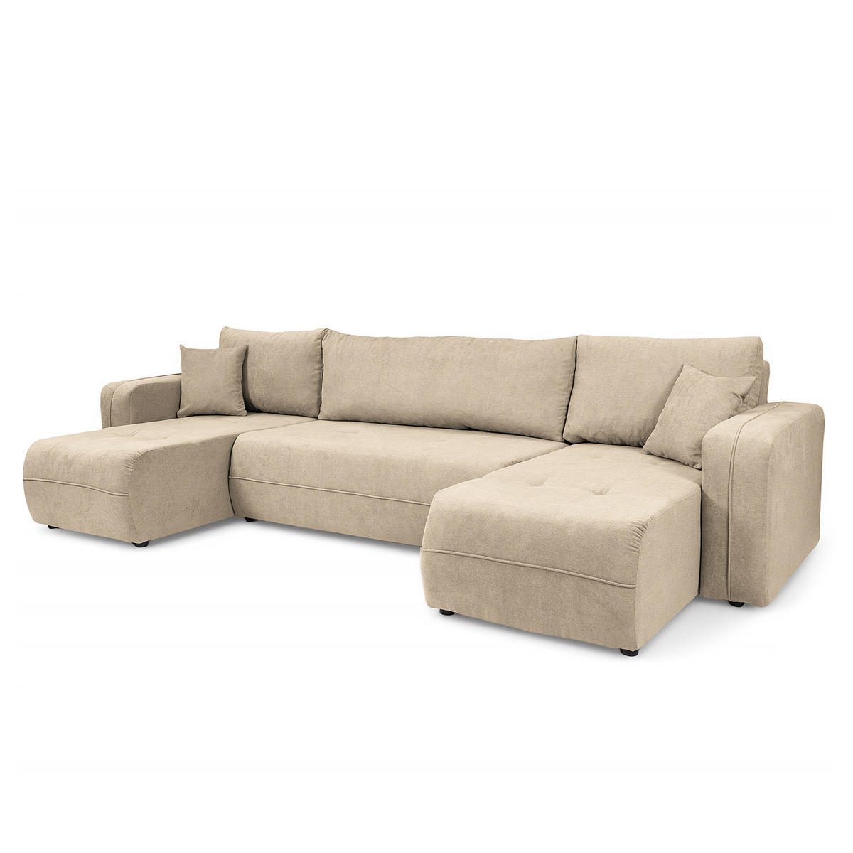 WOHNLANDSCHAFT - Creme/Schwarz, Kunststoff/Textil (312/82/145cm) - home24