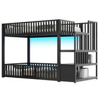ETAGENBETT 90/200 cm mit LED-Beleuchtung, Stauraumleiter und Schutzgitter, Metall & MDF, Schwarz - Schwarz, Holzwerkstoff (90/200cm) - Redom