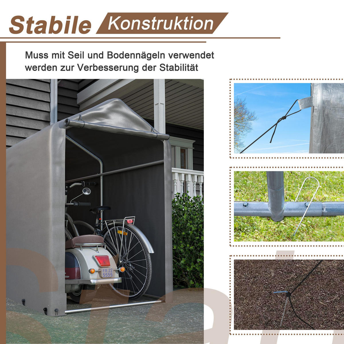 FAHRRADGARAGE, Reißverschlusstür Lagerzelt - Silberfarben, Metall (100/160/187cm) - Gisaae