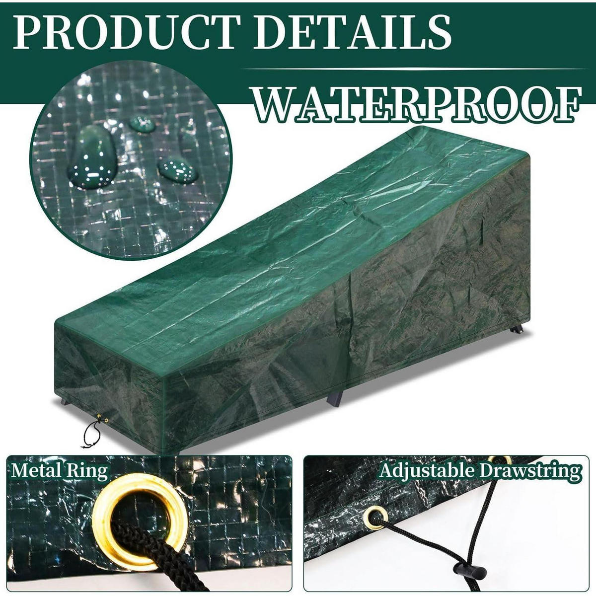 ABDECKUNG für Sonnenliege 220 x 80 x 35/55 cm Wasserdicht UV-Schutz Grün - Grün, Kunststoff (80/55/220cm)