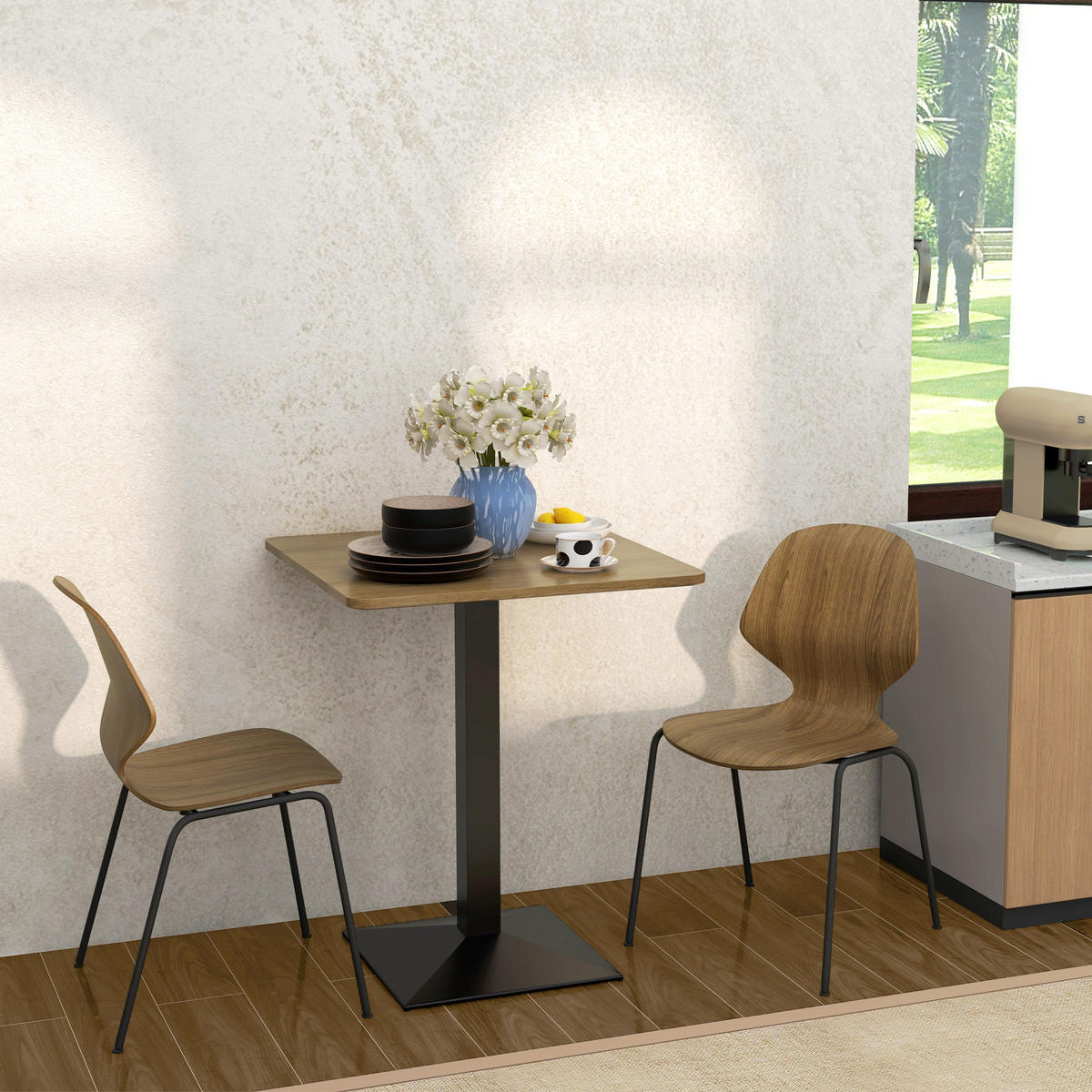 ESSTISCH Spanplatte Stahl Dunkelbraun Schwarz - Dunkelbraun/Schwarz, Holzwerkstoff/Metall (70/70/75cm) - HOMCOM