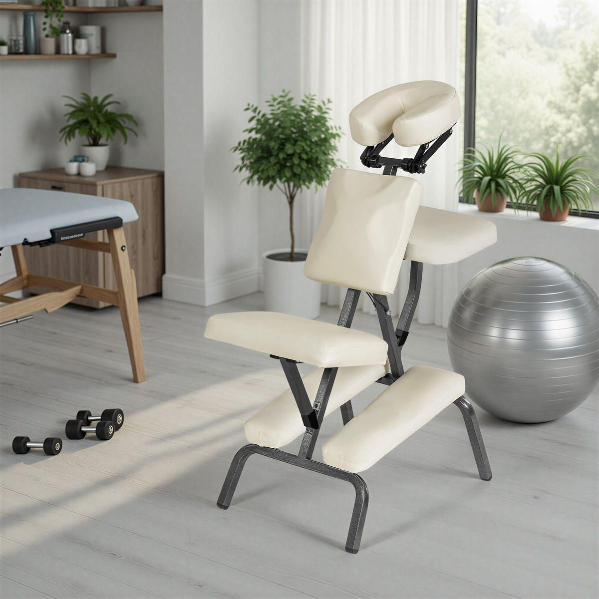 MASSAGESTUHL , 80 x 50 x 105 cm, beige - Beige, Metall (50/105/80cm) - tectake