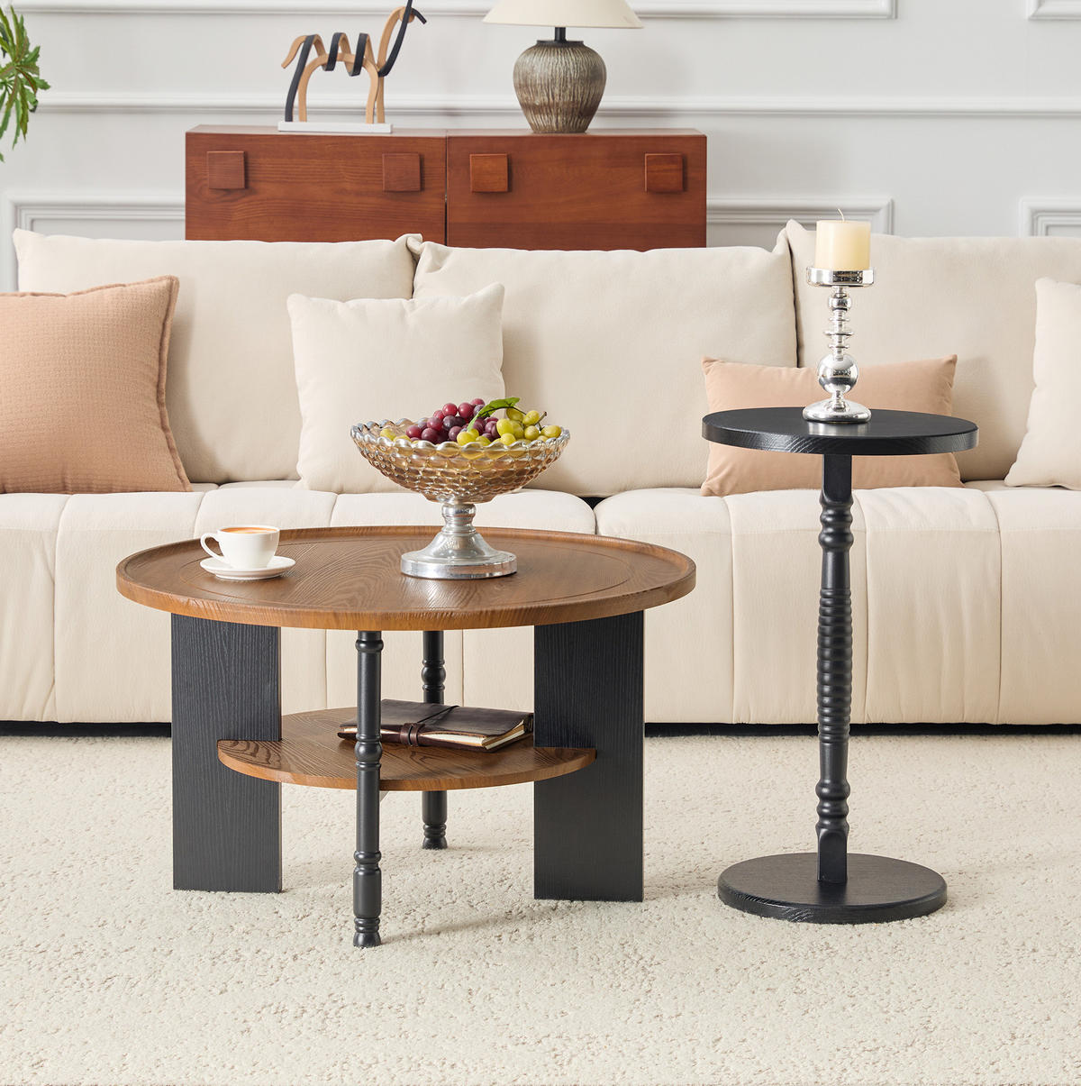 COUCHTISCH 80/80/47 cm Nussbaumfarben aus MDF mit Beistelltisch - Walnussfarben, Holzwerkstoff (80/80/47cm) - OKWISH