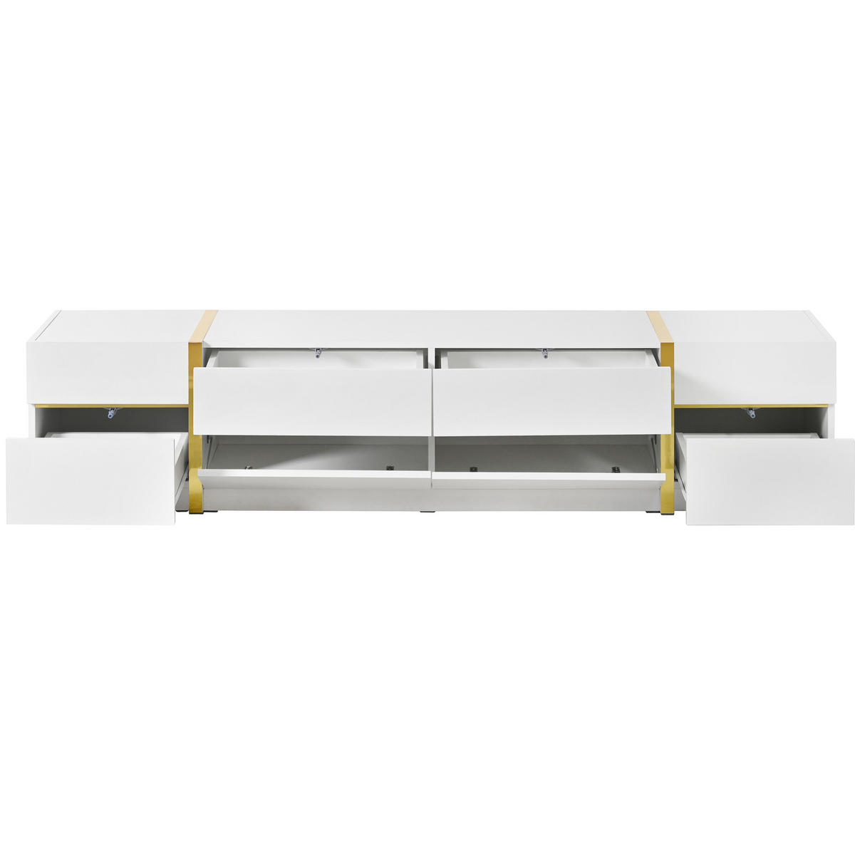 TV-SCHRANK aus MDF und Spanplatte 180x40x38 cm Weiß mit 4 Schubladen und 2 Türen, Hochglanzdesign - Weiß, Holzwerkstoff (180/38/40cm) - Modfu
