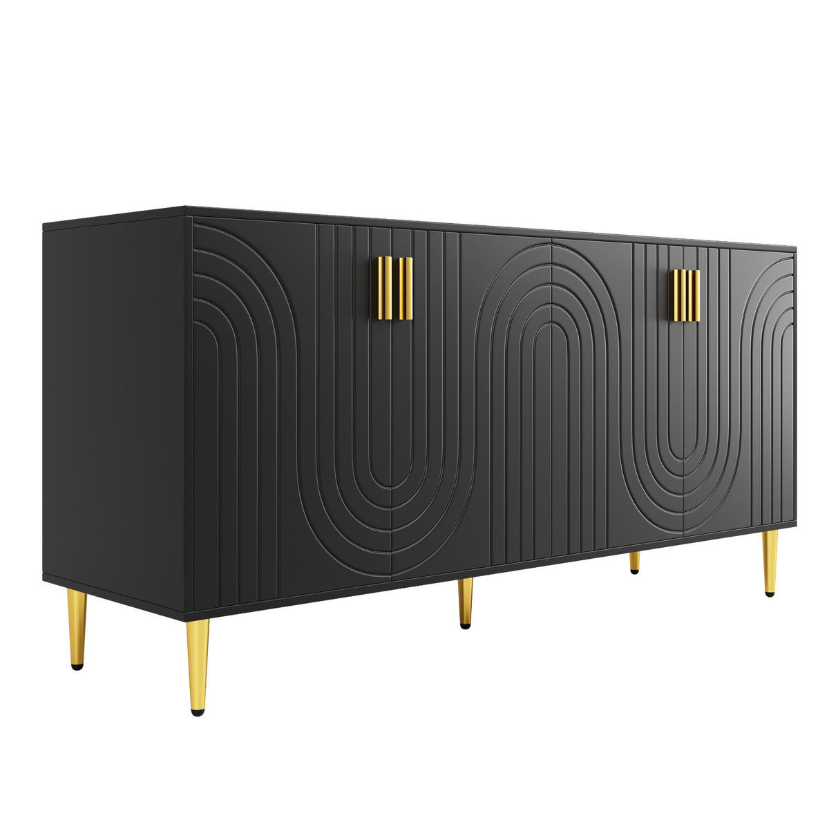 SIDEBOARD 152/40/75 cm in Schwarz mit 2 Türen & Wellendesign - Schwarz, Holzwerkstoff (152/75/40cm) - BEAOK
